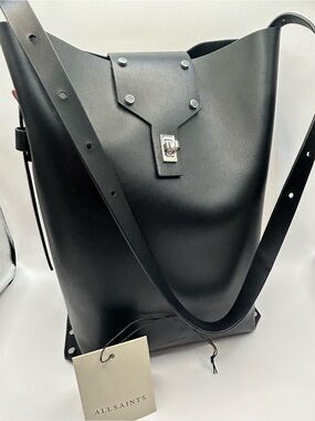 All Saints Black Miro Leather Bucket Shoulder Bag
